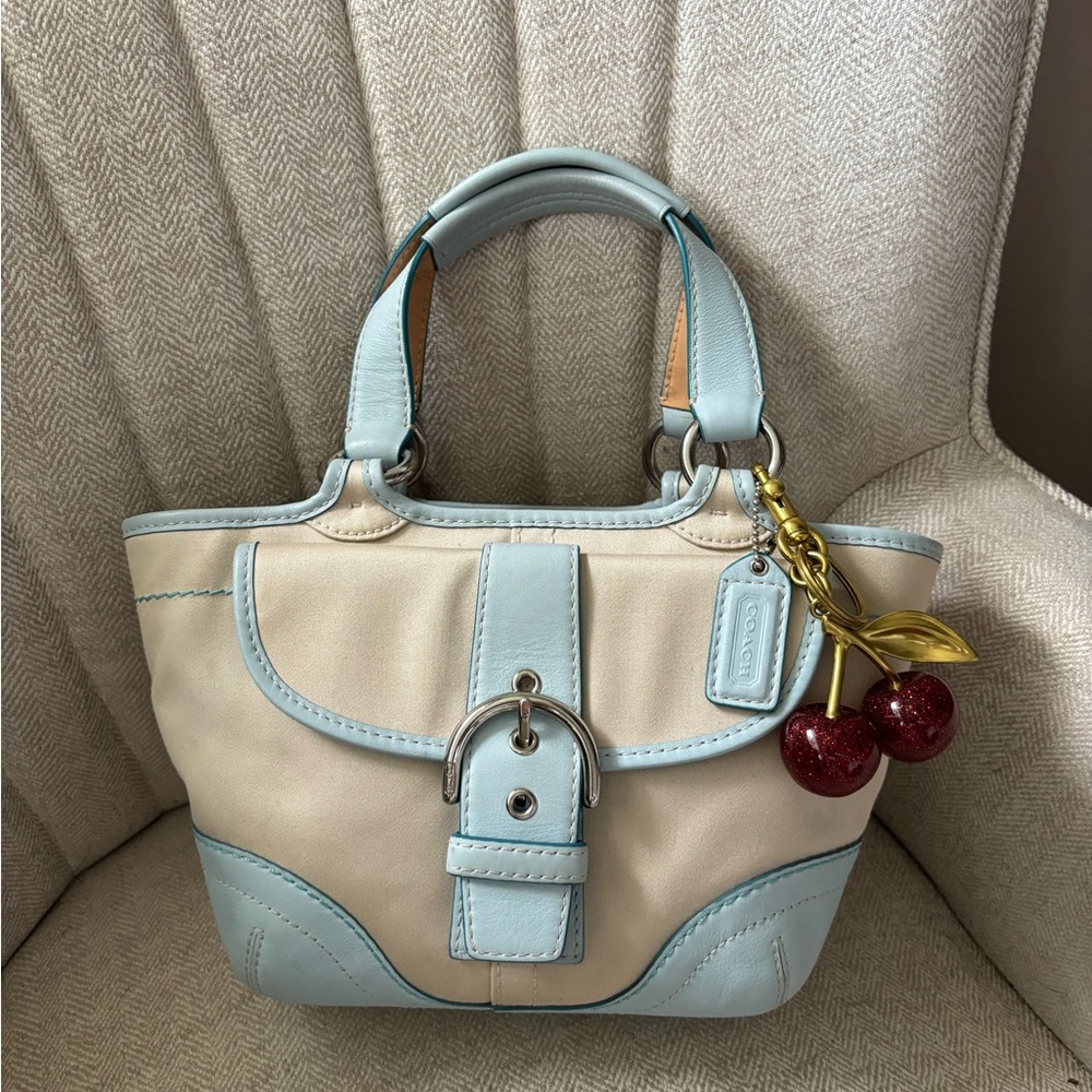 Y2K COACH SoHo Canvas with Buckle Pocket Pale Blue 1881 Handbag